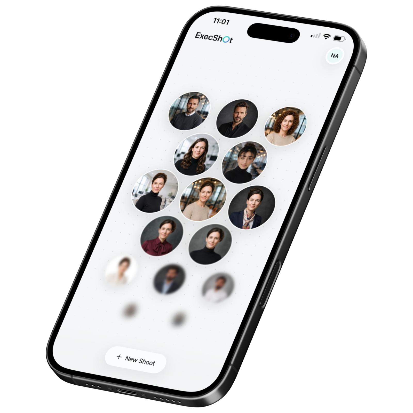 ExecShot professional headshot editor displayed on an iPhone