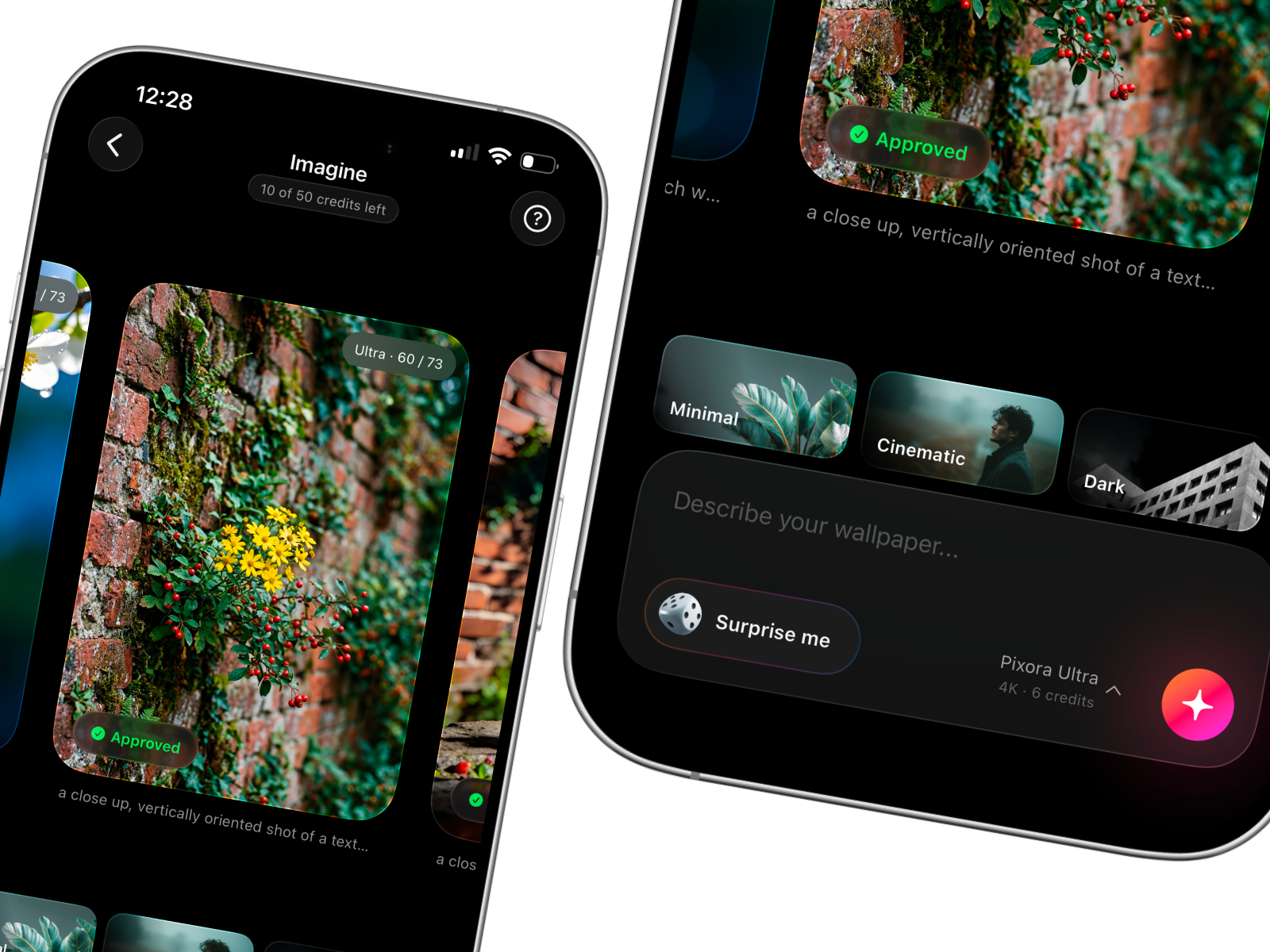 Pixora Studio tools and image experience displayed on iPhones